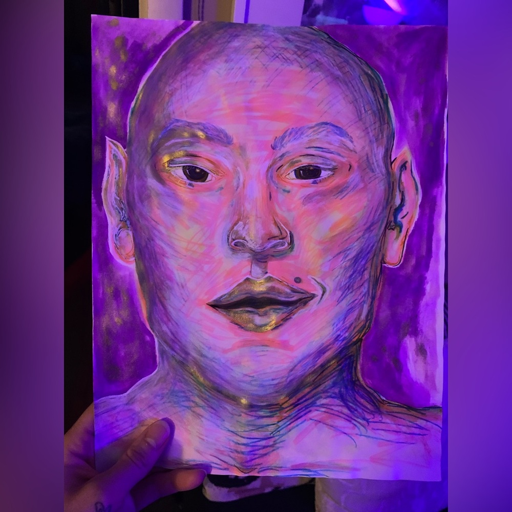 Andreity: Original Art Portrait, Blue Light Reactive, Metallic Gold Highlights